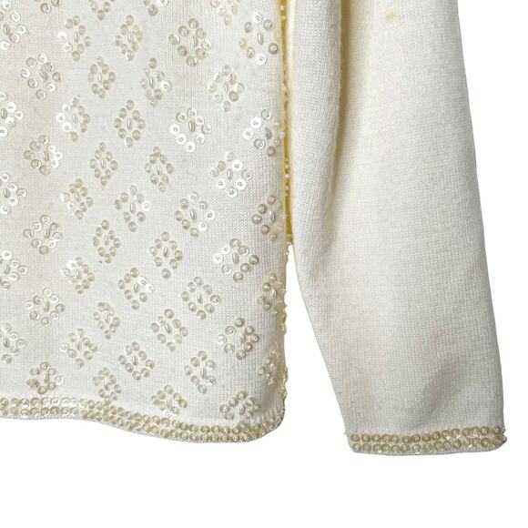 ALFRED DUNNER Vintage Sequin Embellished Long Sleeve Sweater Knit Cream Size S - Picture 3 of 8